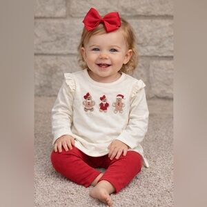New! Cream and Red Holiday Outfit with Gingerbread Design